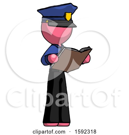 Pink Police Man Reading Book While Standing up Facing Away by Leo Blanchette