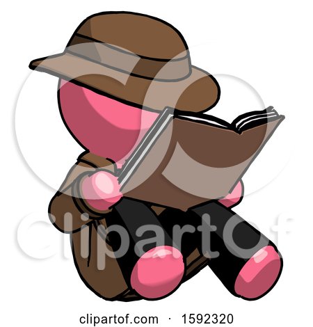 Pink Detective Man Reading Book While Sitting down by Leo Blanchette