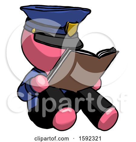 Pink Police Man Reading Book While Sitting down by Leo Blanchette