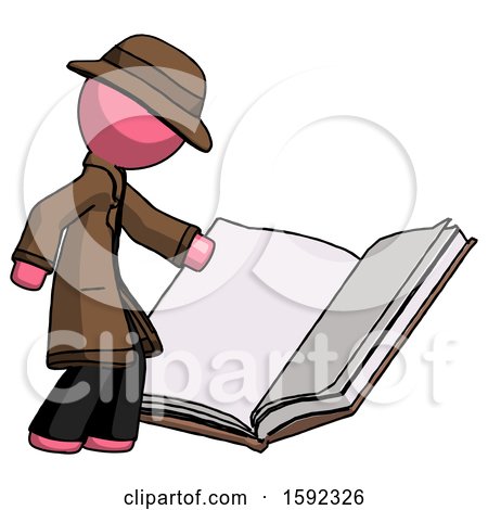Pink Detective Man Reading Big Book While Standing Beside It by Leo Blanchette