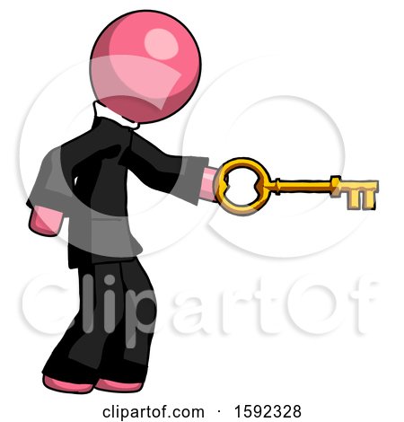 Pink Clergy Man with Big Key of Gold Opening Something by Leo Blanchette