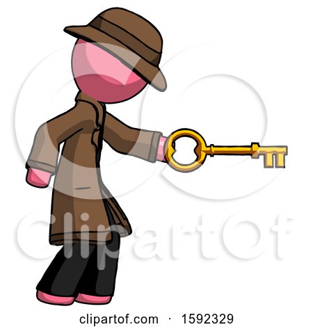 Pink Detective Man with Big Key of Gold Opening Something by Leo Blanchette