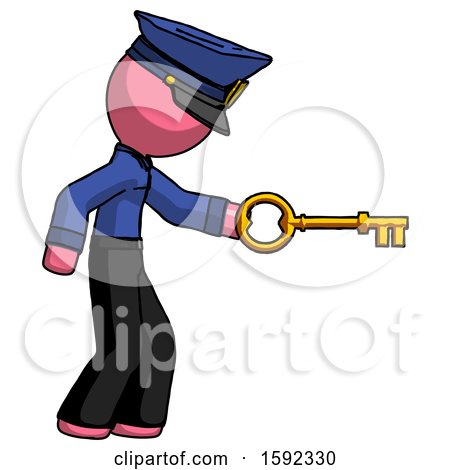 Pink Police Man with Big Key of Gold Opening Something by Leo Blanchette