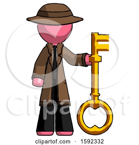 Pink Detective Man Holding Key Made of Gold by Leo Blanchette