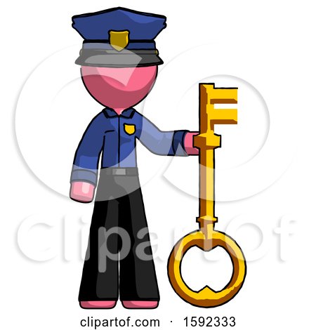 Pink Police Man Holding Key Made of Gold by Leo Blanchette