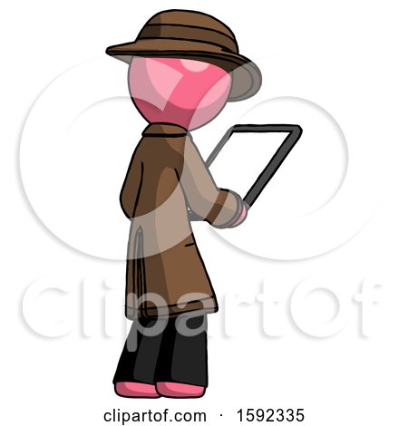 Pink Detective Man Looking at Tablet Device Computer Facing Away by Leo Blanchette