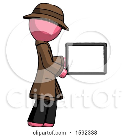 Pink Detective Man Show Tablet Device Computer to Viewer, Blank Area by Leo Blanchette