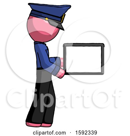 Pink Police Man Show Tablet Device Computer to Viewer, Blank Area by Leo Blanchette