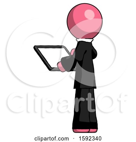 Pink Clergy Man Looking at Tablet Device Computer with Back to Viewer by Leo Blanchette