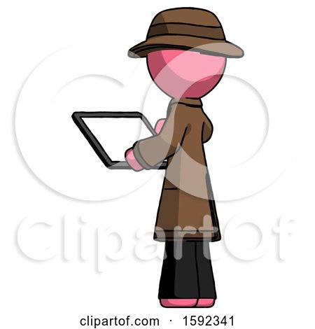 Pink Detective Man Looking at Tablet Device Computer with Back to Viewer by Leo Blanchette