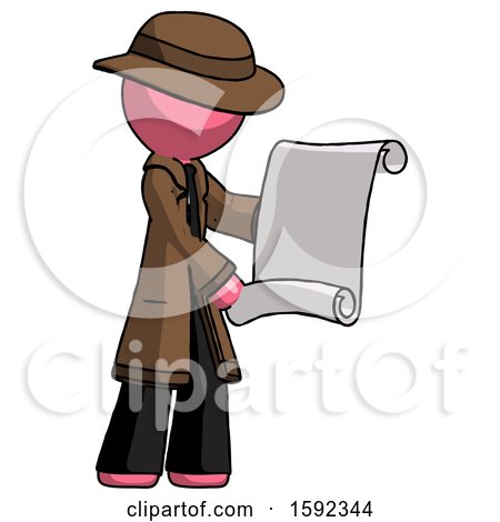 Pink Detective Man Holding Blueprints or Scroll by Leo Blanchette