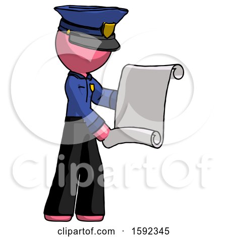 Pink Police Man Holding Blueprints or Scroll by Leo Blanchette