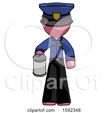 Pink Police Man Begger Holding Can Begging or Asking for Charity by Leo Blanchette