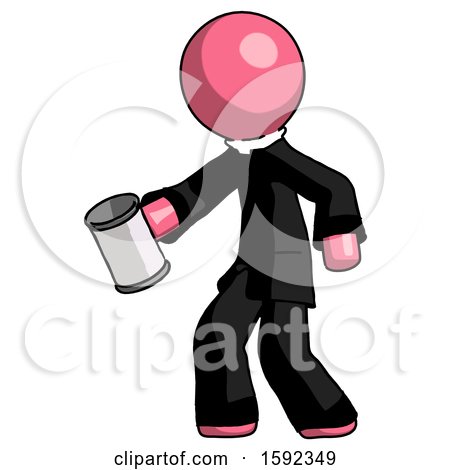 Pink Clergy Man Begger Holding Can Begging or Asking for Charity Facing Left by Leo Blanchette