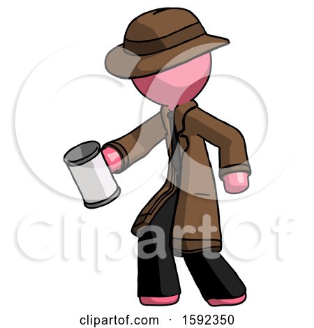 Pink Detective Man Begger Holding Can Begging or Asking for Charity Facing Left by Leo Blanchette