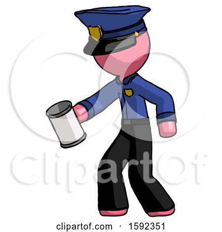 Pink Police Man Begger Holding Can Begging or Asking for Charity Facing Left by Leo Blanchette