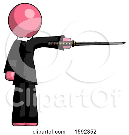 Pink Clergy Man Standing with Ninja Sword Katana Pointing Right by Leo Blanchette
