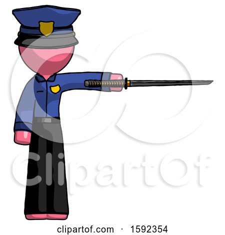 Pink Police Man Standing with Ninja Sword Katana Pointing Right by Leo Blanchette