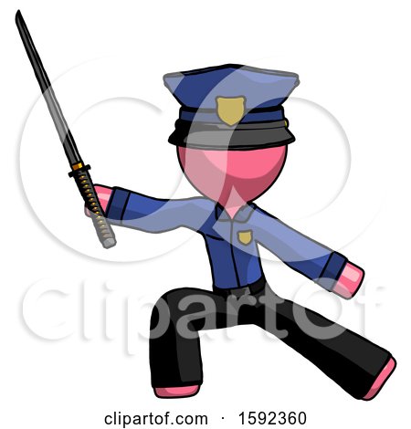Pink Police Man with Ninja Sword Katana in Defense Pose by Leo Blanchette