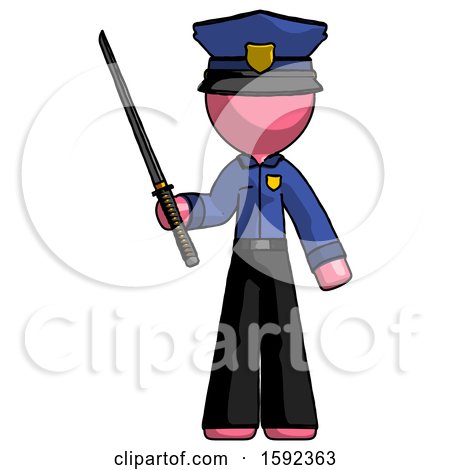 Pink Police Man Standing up with Ninja Sword Katana by Leo Blanchette