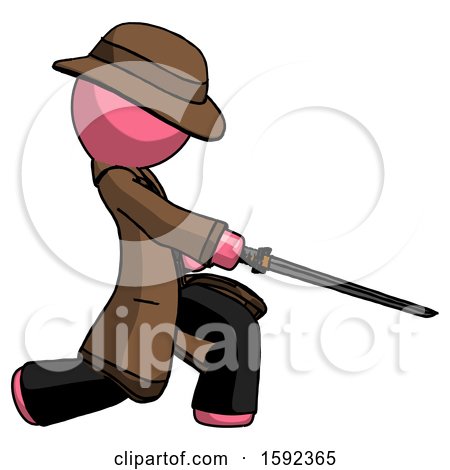 Pink Detective Man with Ninja Sword Katana Slicing or Striking Something by Leo Blanchette