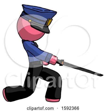 Pink Police Man with Ninja Sword Katana Slicing or Striking Something by Leo Blanchette