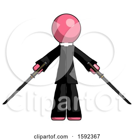 Pink Clergy Man Posing with Two Ninja Sword Katanas by Leo Blanchette