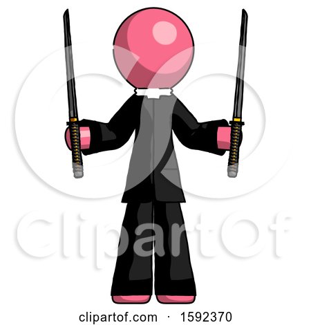 Pink Clergy Man Posing with Two Ninja Sword Katanas up by Leo Blanchette