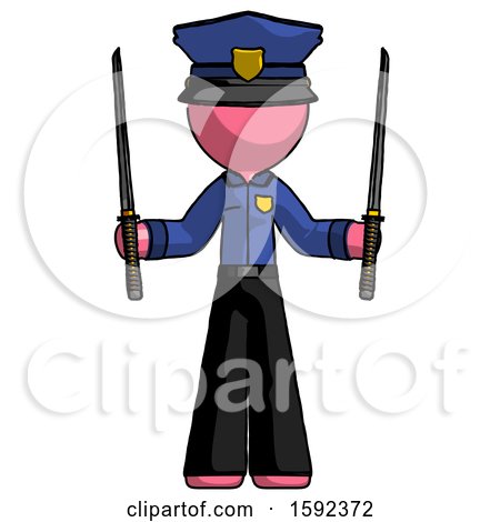 Pink Police Man Posing with Two Ninja Sword Katanas up by Leo Blanchette