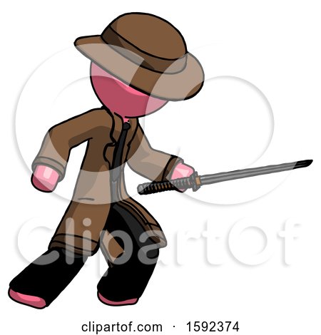 Pink Detective Man Stabbing with Ninja Sword Katana by Leo Blanchette
