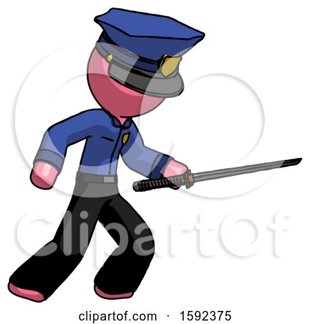 Pink Police Man Stabbing with Ninja Sword Katana by Leo Blanchette