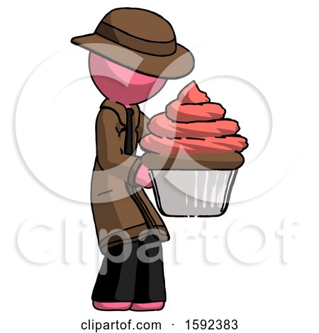 Pink Detective Man Holding Large Cupcake Ready to Eat or Serve by Leo Blanchette