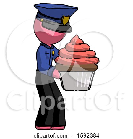 Pink Police Man Holding Large Cupcake Ready to Eat or Serve by Leo Blanchette