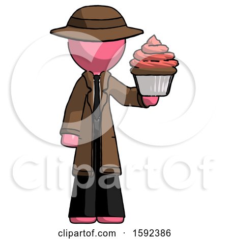 Pink Detective Man Presenting Pink Cupcake to Viewer by Leo Blanchette