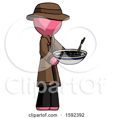 Pink Detective Man Holding Noodles Offering to Viewer by Leo Blanchette