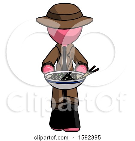Pink Detective Man Serving or Presenting Noodles by Leo Blanchette