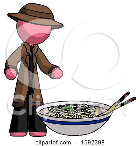 Pink Detective Man and Noodle Bowl, Giant Soup Restaraunt Concept by Leo Blanchette