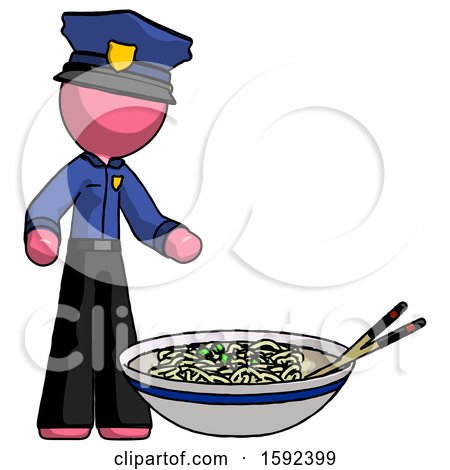 Pink Police Man and Noodle Bowl, Giant Soup Restaraunt Concept by Leo Blanchette