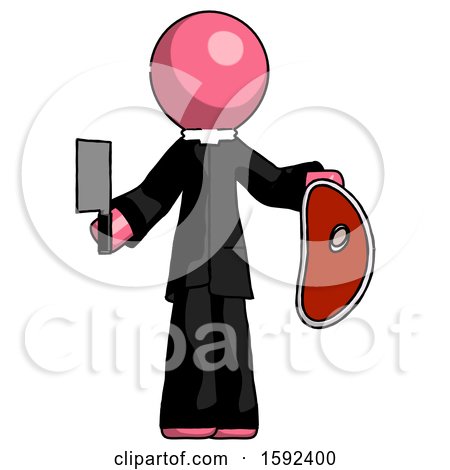 Pink Clergy Man Holding Large Steak with Butcher Knife by Leo Blanchette