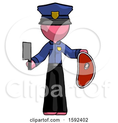 Pink Police Man Holding Large Steak with Butcher Knife by Leo Blanchette