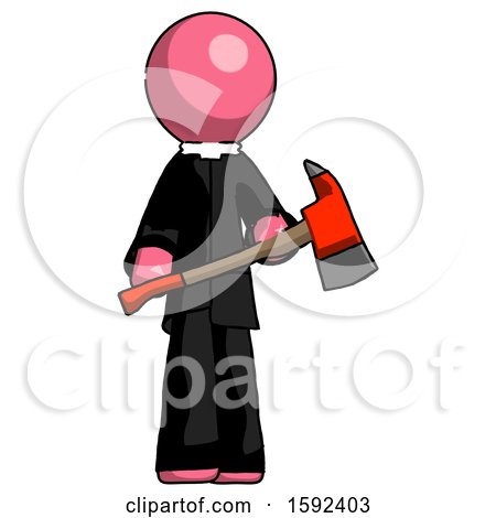Pink Clergy Man Holding Red Fire Fighter's Ax by Leo Blanchette