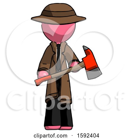 Pink Detective Man Holding Red Fire Fighter's Ax by Leo Blanchette