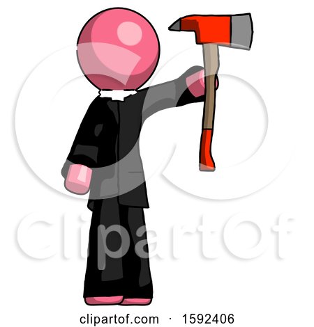 Pink Clergy Man Holding up Red Firefighter's Ax by Leo Blanchette
