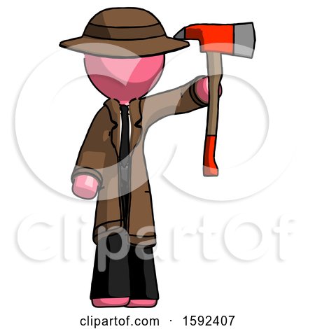 Pink Detective Man Holding up Red Firefighter's Ax by Leo Blanchette