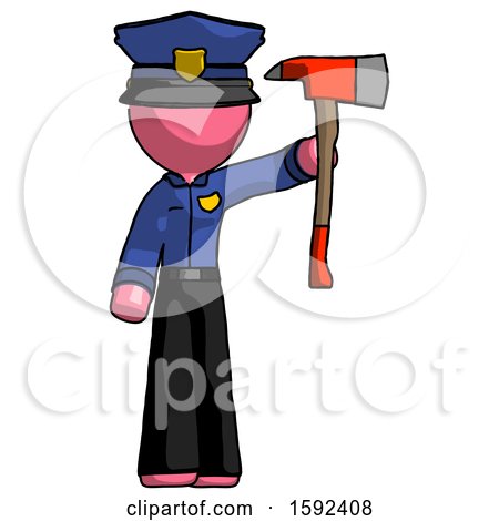 Pink Police Man Holding up Red Firefighter's Ax by Leo Blanchette