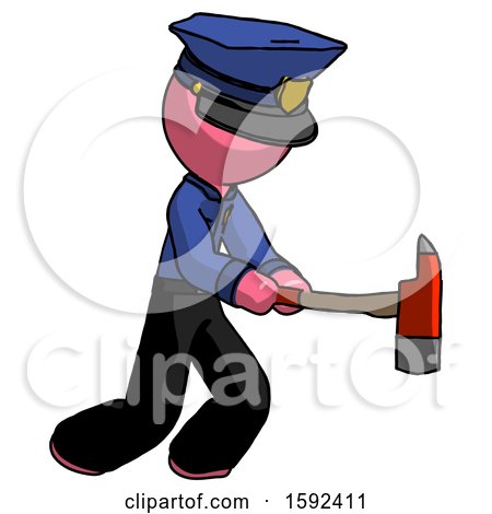 Pink Police Man with Ax Hitting, Striking, or Chopping by Leo Blanchette