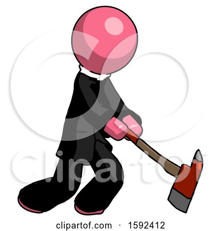 Pink Clergy Man Striking with a Red Firefighter's Ax by Leo Blanchette