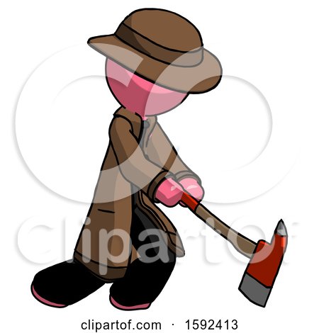 Pink Detective Man Striking with a Red Firefighter's Ax by Leo Blanchette