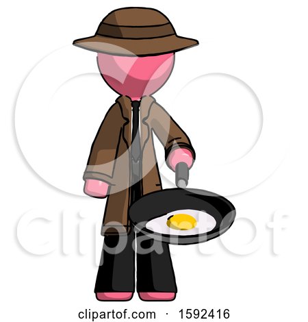 Pink Detective Man Frying Egg in Pan or Wok by Leo Blanchette