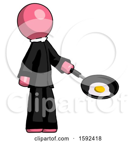 Pink Clergy Man Frying Egg in Pan or Wok Facing Right by Leo Blanchette